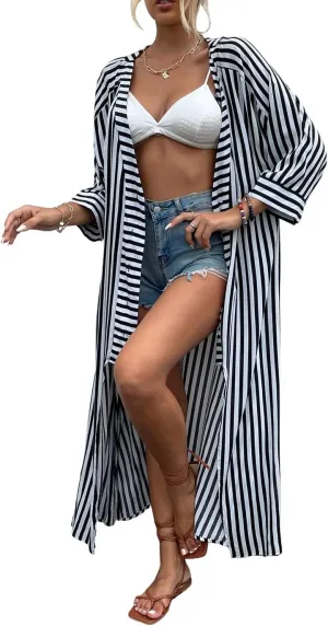 Beach Kimono Cardigans for Women Open Front Swimsuit Cover Up Graphic Print Bathing Suit