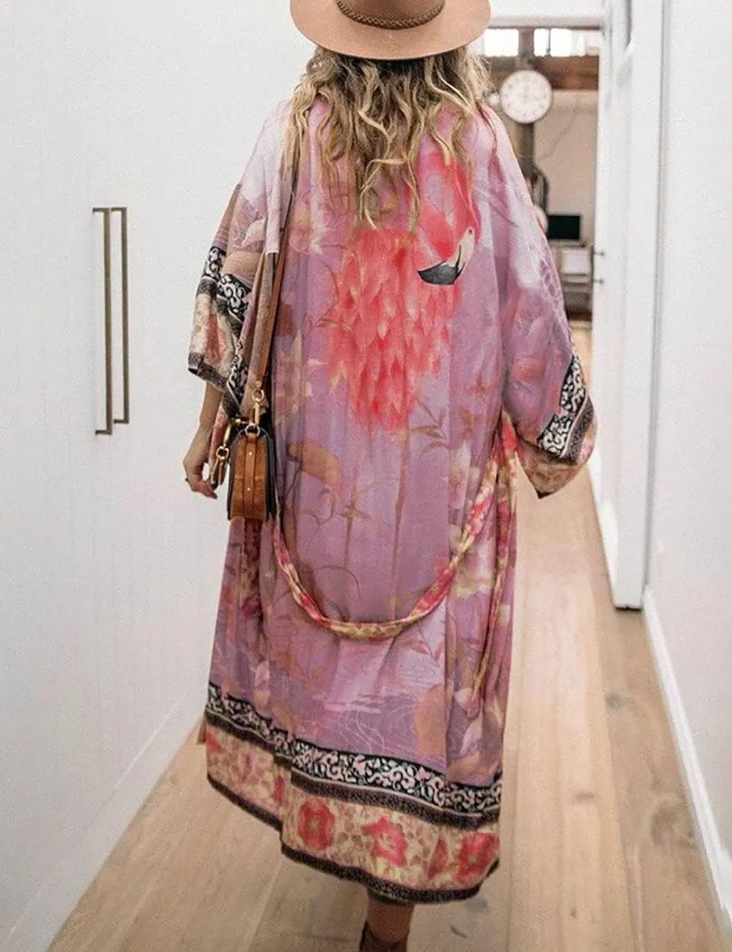 Beach Kimono Cardigans for Women Open Front Swimsuit Cover Up Graphic Print Bathing Suit