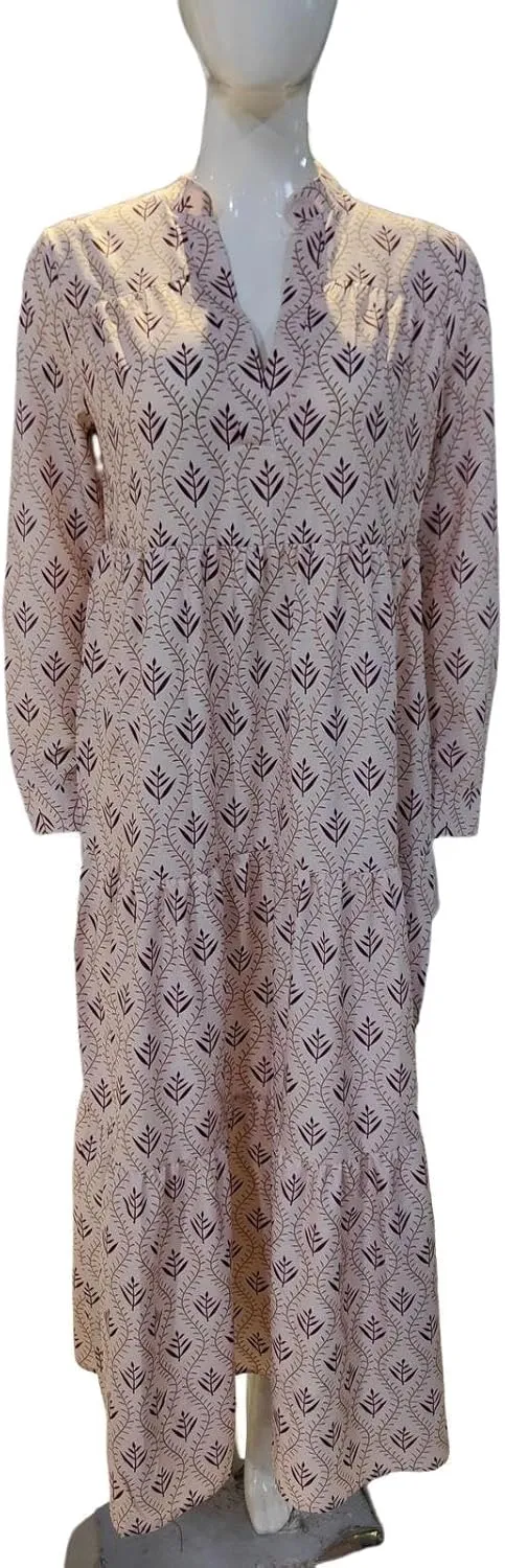 Bengbobar Women's Floral Print Boho Maxi Dress for Women Long Sleeve Casual Flowy Waist Mock Neck Beach Tunic Long Dress