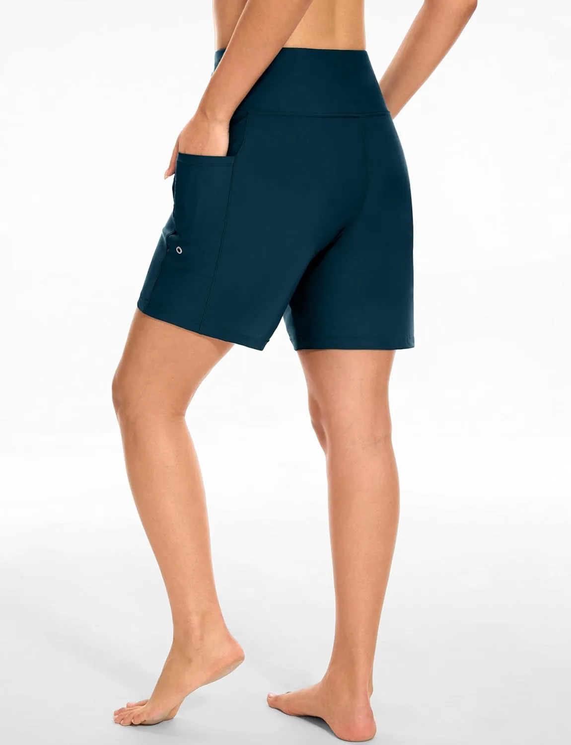 Blouty Women's 7" Long Swim Board Shorts with Pockets Liner High Waisted Quick Dry Beach Swimming Shorts for Women