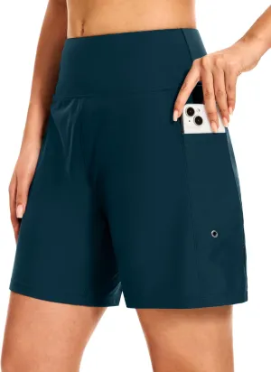 Blouty Women's 7" Long Swim Board Shorts with Pockets Liner High Waisted Quick Dry Beach Swimming Shorts for Women