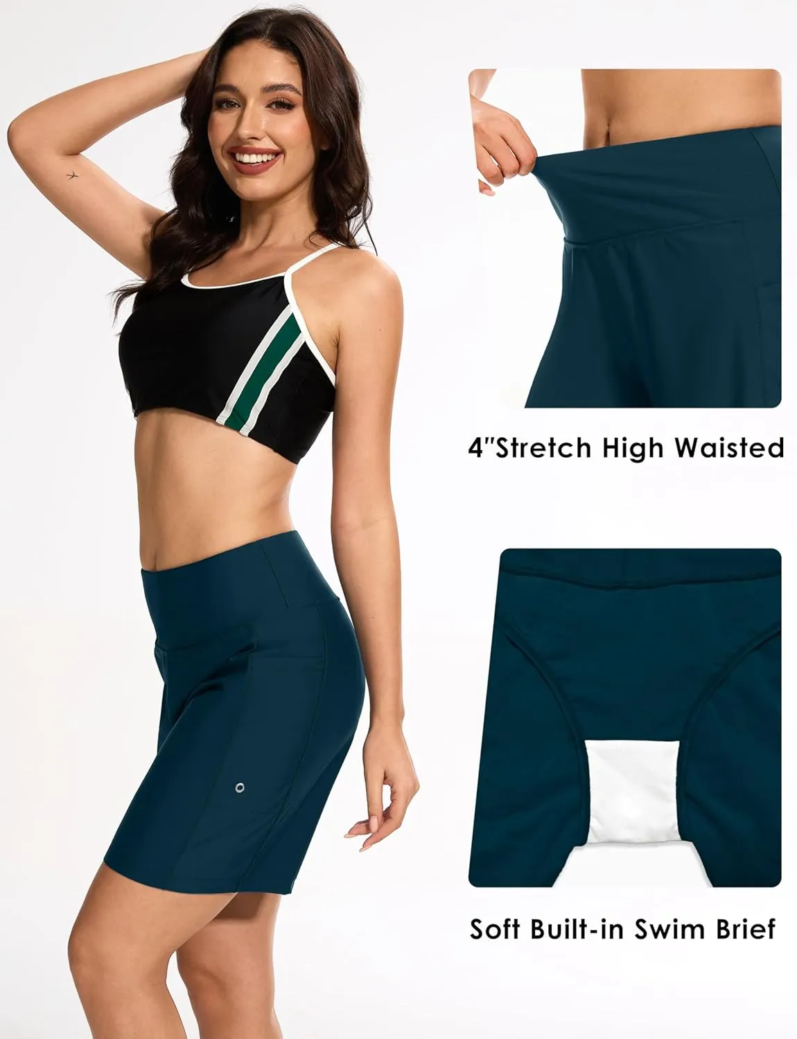 Blouty Women's 7" Long Swim Board Shorts with Pockets Liner High Waisted Quick Dry Beach Swimming Shorts for Women