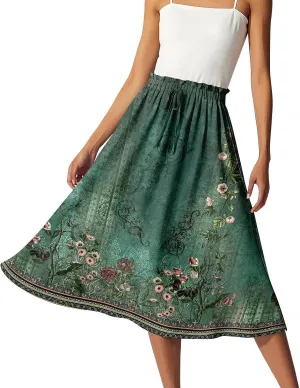 Bohemian Skirts for Women High Waist Flowy Maxi Skirt A-Line Long Skirt Summer