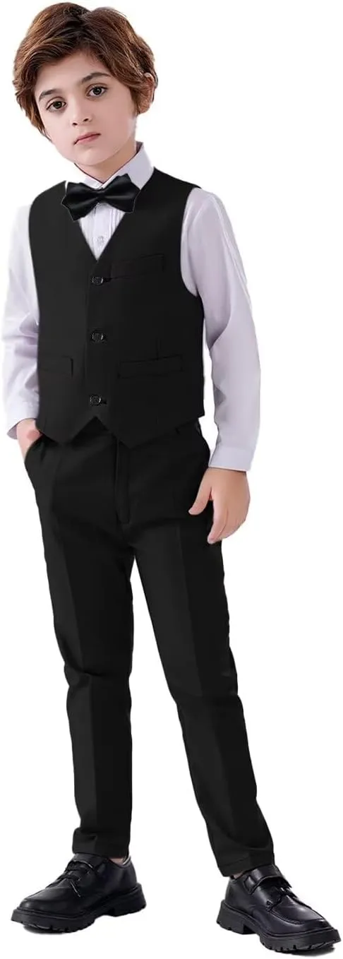 Boy's 3 Button Formal Suit Vest and Bow Tie Set