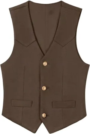 Boys Vest Leather Western Cowboy Dress Vests with Pockets Vintage Suede V Neck Formal Wedding Waistcoat