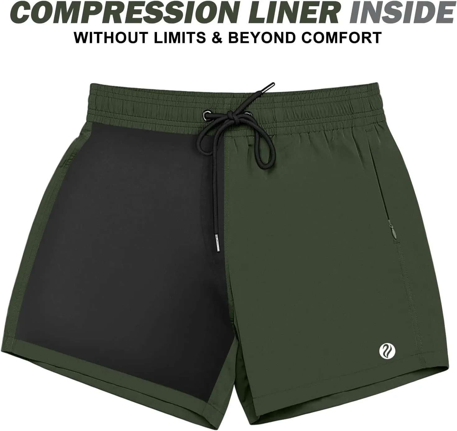BRISIRA Mens Swim Trunks Swim Shorts Quick Dry 5 inch Inseam Beach Shorts with Compression Liner and Zipper Pocket