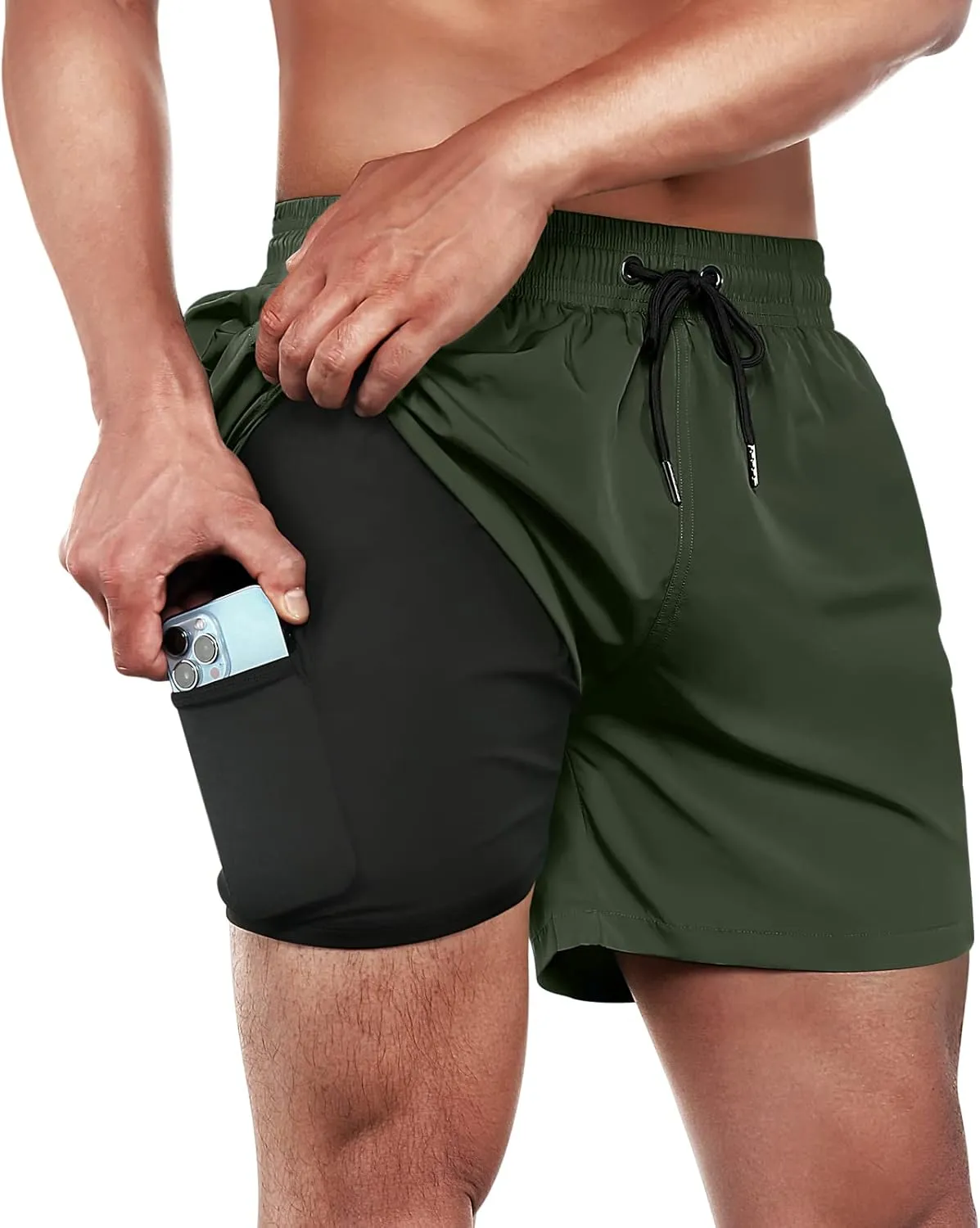 BRISIRA Mens Swim Trunks Swim Shorts Quick Dry 5 inch Inseam Beach Shorts with Compression Liner and Zipper Pocket