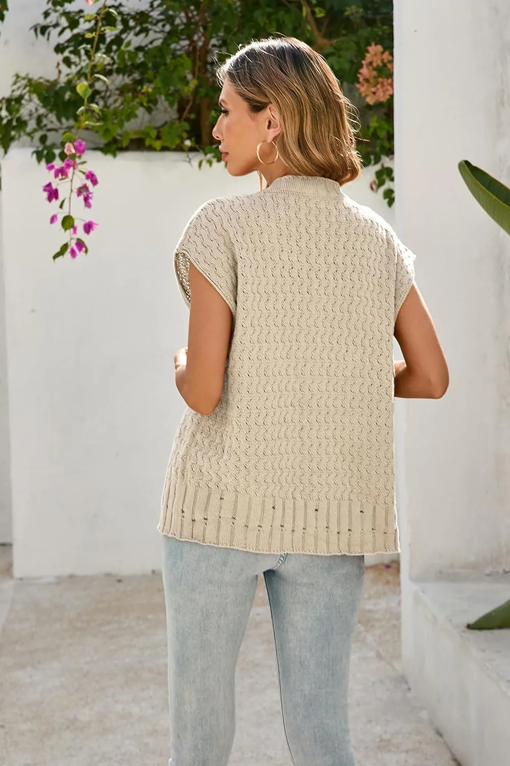 Cakulo Womens Cable Knit Sweater Vest 2025 Oversized Sleeveless Button Down Summer Cardigan Sweaters Tops