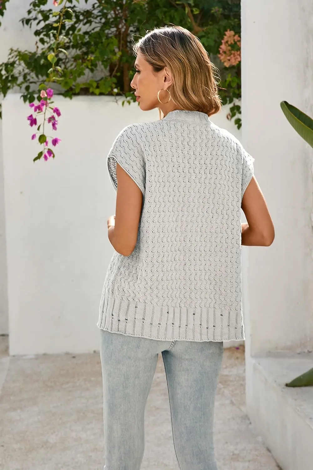 Cakulo Womens Cable Knit Sweater Vest 2025 Oversized Sleeveless Button Down Summer Cardigan Sweaters Tops