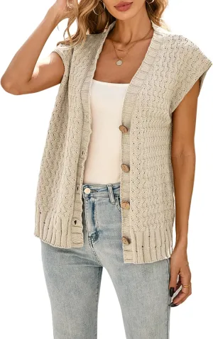 Cakulo Womens Cable Knit Sweater Vest 2025 Oversized Sleeveless Button Down Summer Cardigan Sweaters Tops