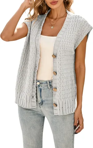 Cakulo Womens Cable Knit Sweater Vest 2025 Oversized Sleeveless Button Down Summer Cardigan Sweaters Tops