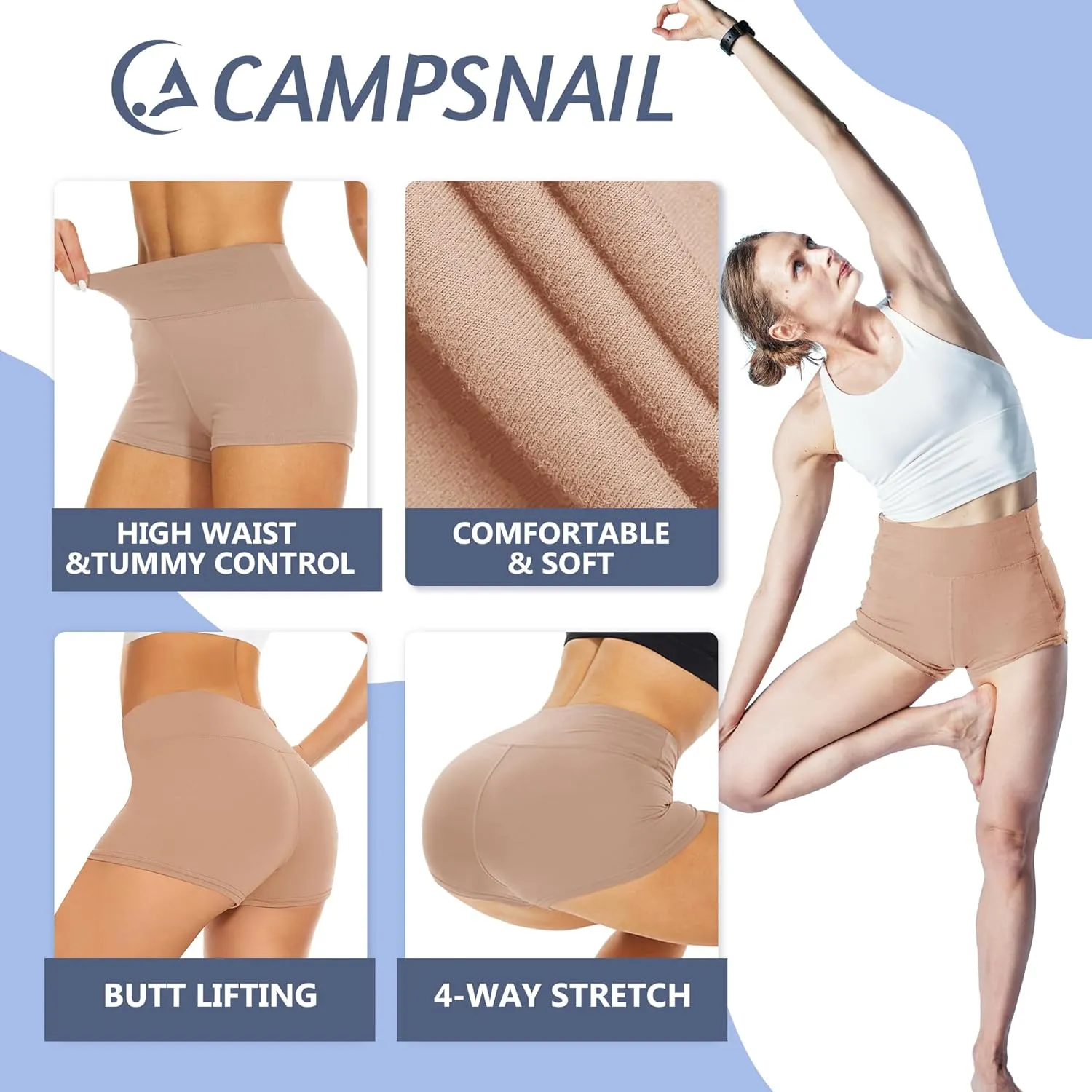 CAMPSNAIL Workout Biker Shorts Women - 3"/5"/8" High Waisted Tummy Control Spandex Booty Volleyball Shorts for Yoga Dance