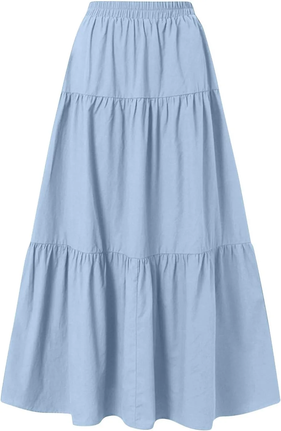 Casual Maxi Skirt for Women Summer Drawstring High Waisted A-Line Skirts Flowy 3-Layer Tiered Ruffle Skirts Long