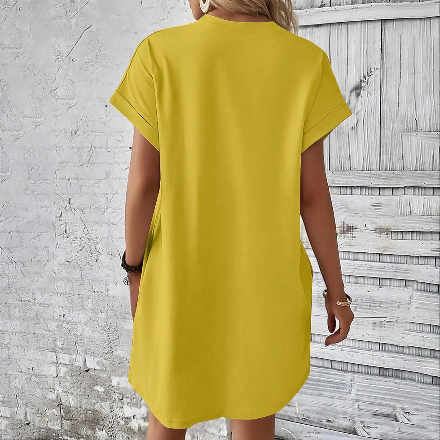 Casual Short Sleeve Tee Dress for Women, Solid Round Neck Mini Dresses Comfy Regular Fit Summer Swing Hem Cute Dress
