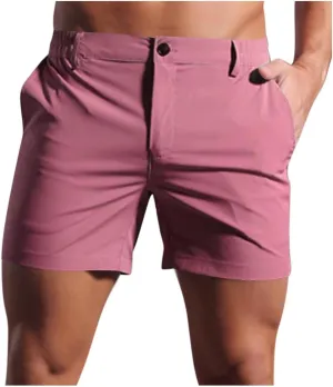 Casual Shorts for Men Flat Front Chinos Bermuda Pull On Shorts 5 Inch Dressy Casual Vacation Beach Summer Clothes