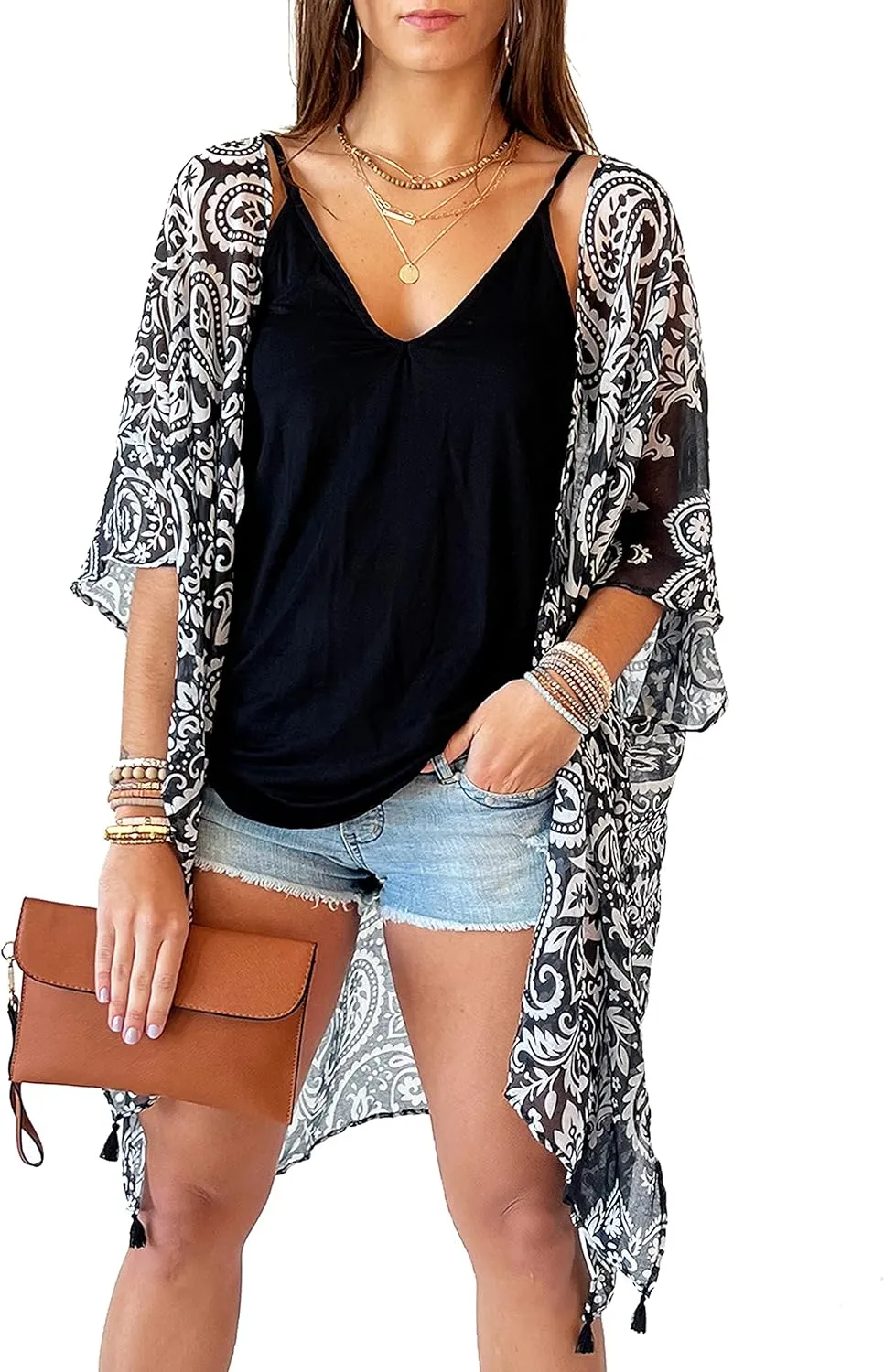 CATCHY & CRAFTY Swimsuit Coverup for Women Kimono Cardigan Beach Floral Boho Print Resort Wear Cruise Gift