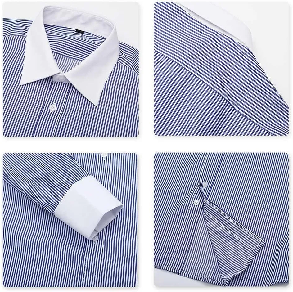 Cloudstyle Men's Dress Shirt Slim Fit Button Down Stripe Checked Shirt