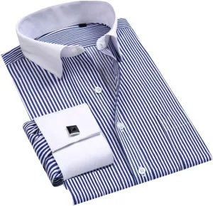 Cloudstyle Men's Dress Shirt Slim Fit Button Down Stripe Checked Shirt