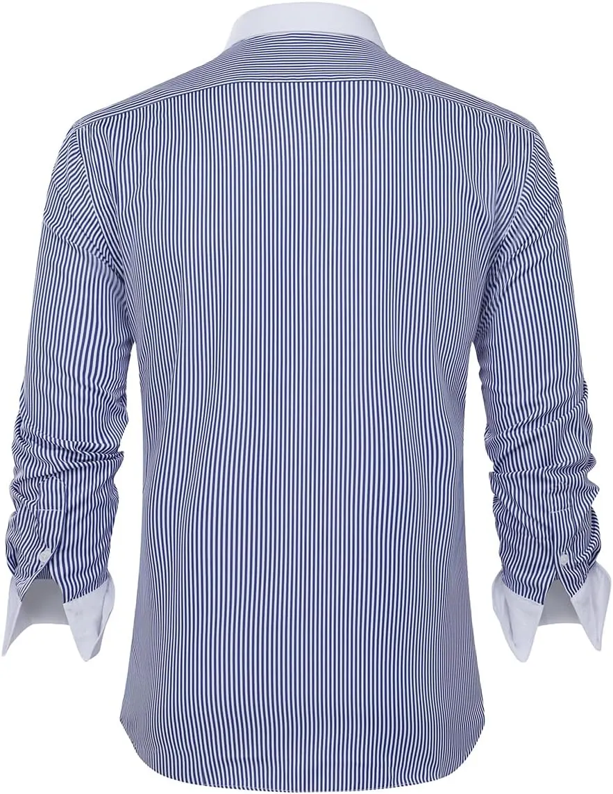 Cloudstyle Men's Dress Shirt Slim Fit Button Down Stripe Checked Shirt