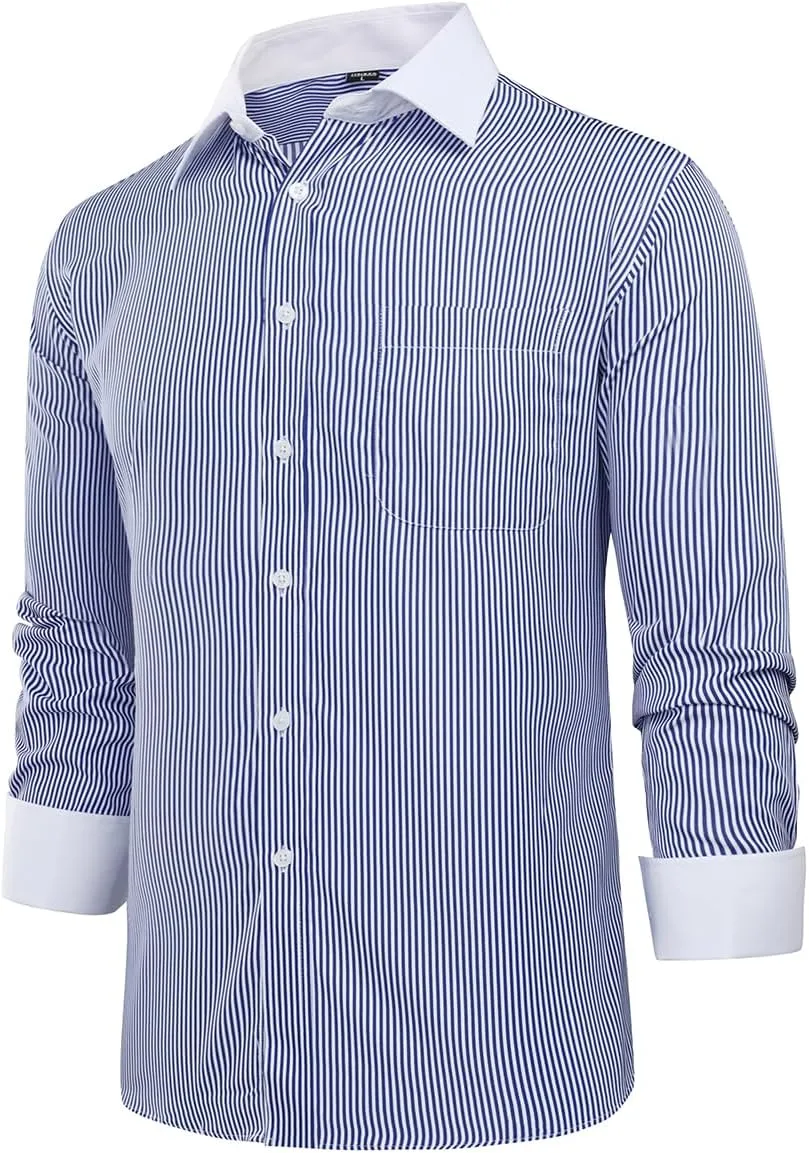 Cloudstyle Men's Dress Shirt Slim Fit Button Down Stripe Checked Shirt