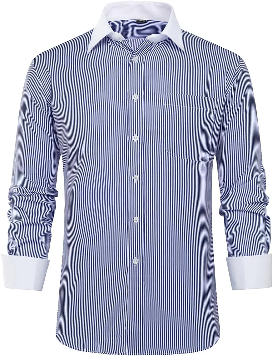 Cloudstyle Men's Dress Shirt Slim Fit Button Down Stripe Checked Shirt