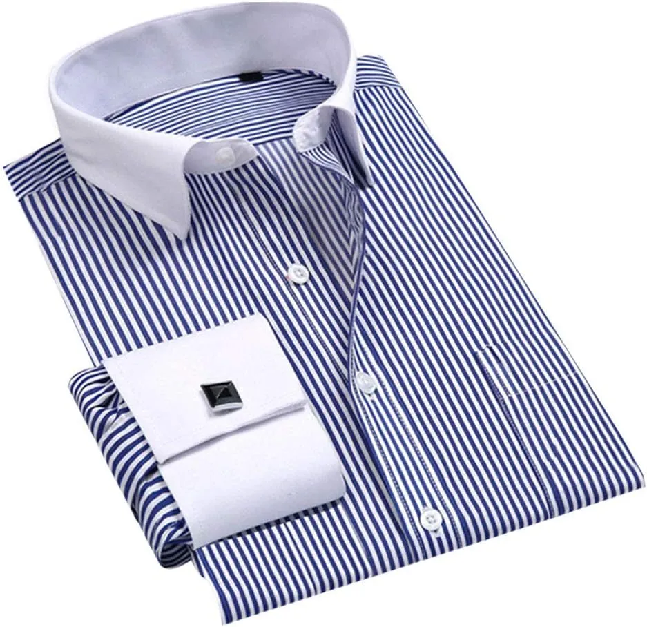 Cloudstyle Men's Dress Shirt Slim Fit Button Down Stripe Checked Shirt