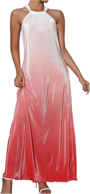 Cocktail Dresses for Women Tweed Gradient Flowy Maxi Tank Dress Sleeveless Off Shoulder Party Wedding Guest Dresses