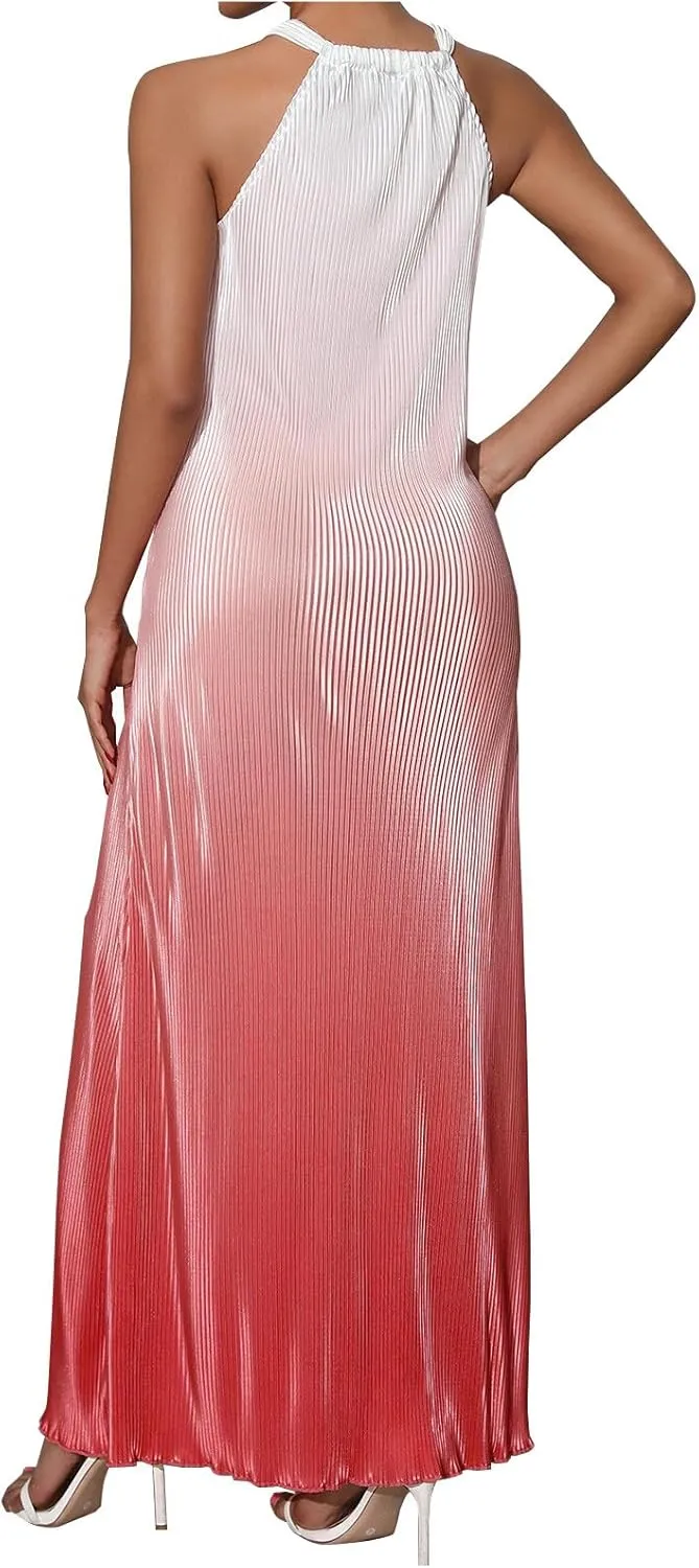 Cocktail Dresses for Women Tweed Gradient Flowy Maxi Tank Dress Sleeveless Off Shoulder Party Wedding Guest Dresses