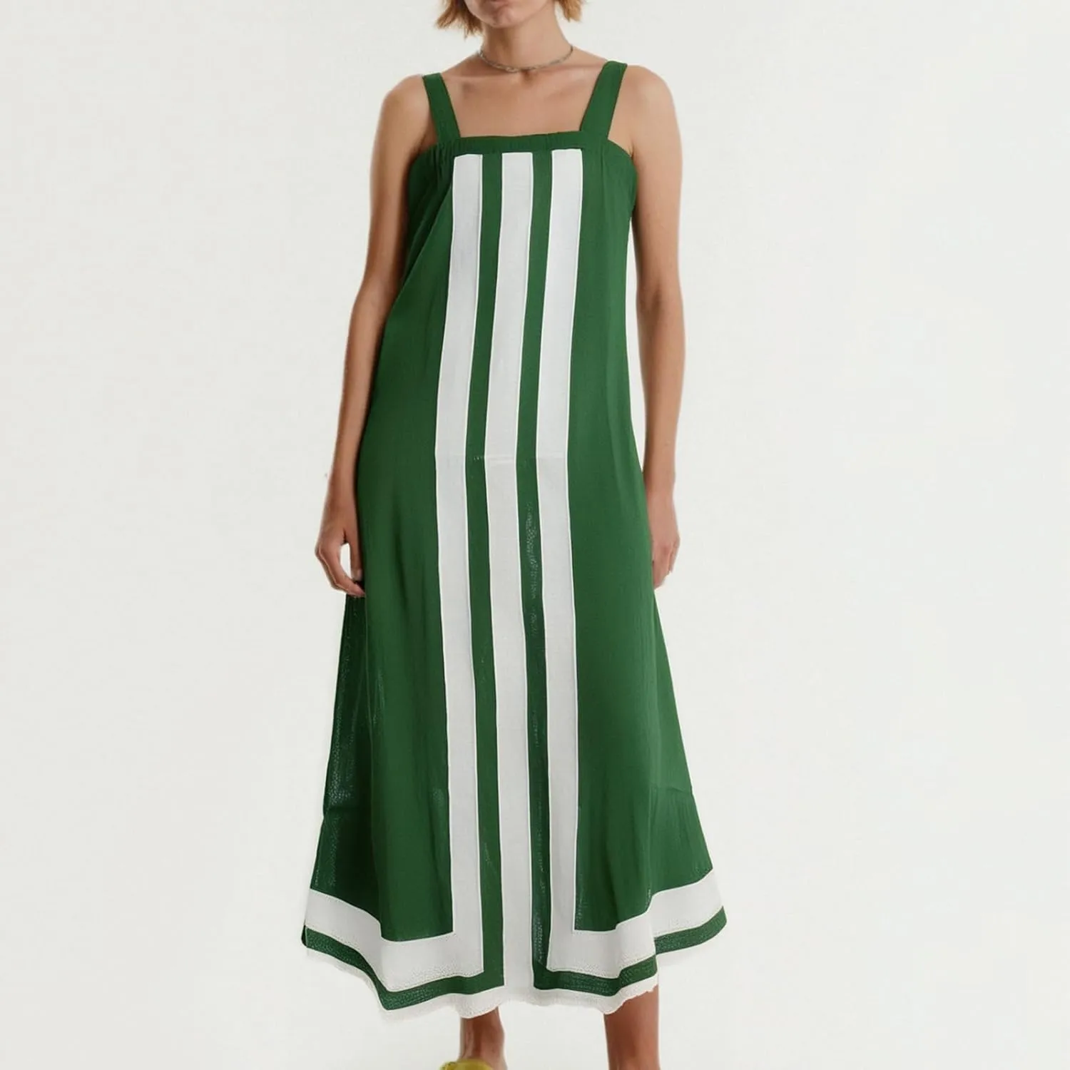 Color Block Dress for Women Beach Vacation Linen Summer Maxi Dresses Bohemian Square Neck Long Sundress Overall Dress