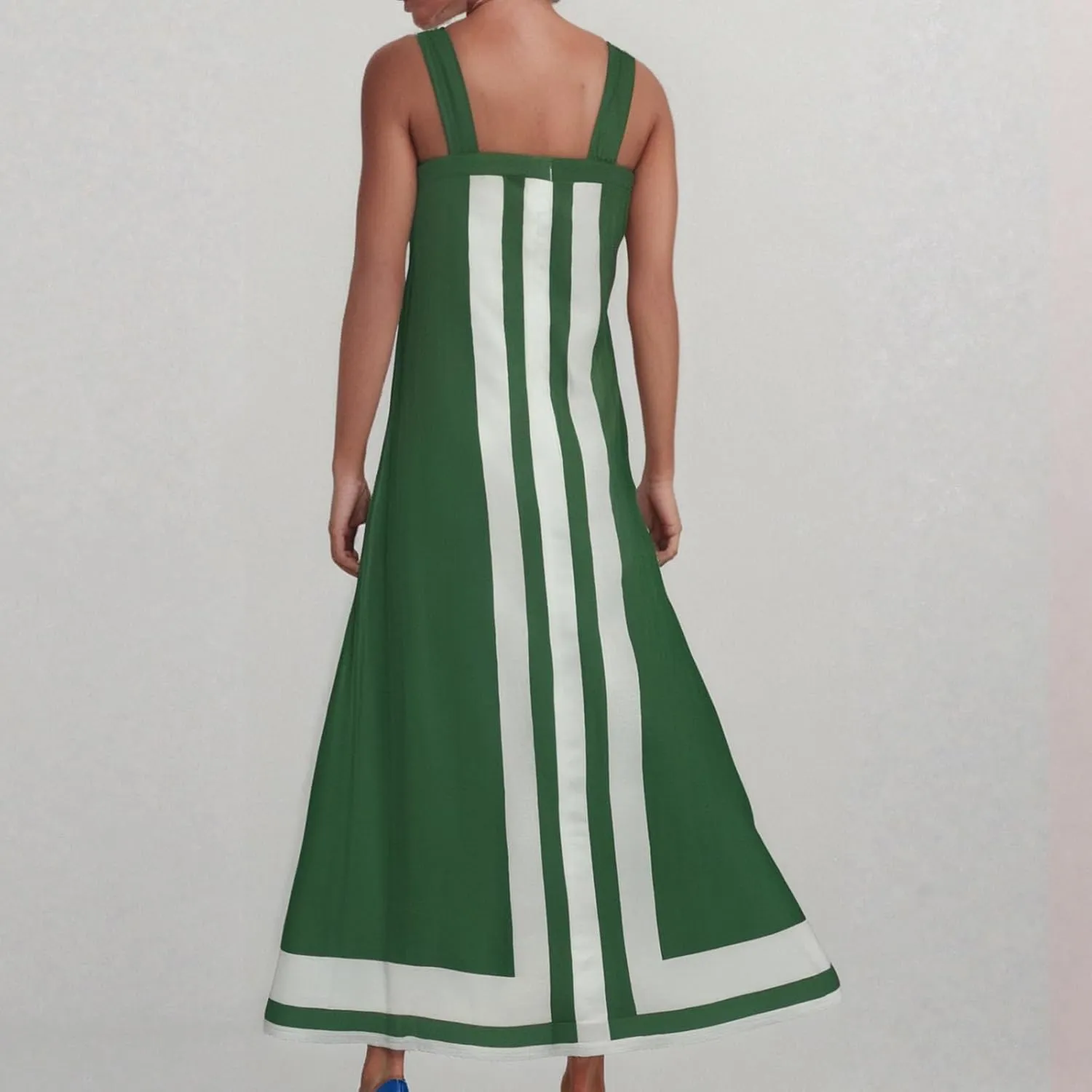 Color Block Dress for Women Beach Vacation Linen Summer Maxi Dresses Bohemian Square Neck Long Sundress Overall Dress