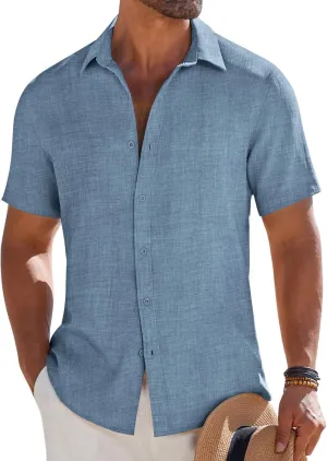 COOFANDY Mens Button Down Short Sleeve Shirt Casual Beach Shirt Summer Vacation Textured Shirts