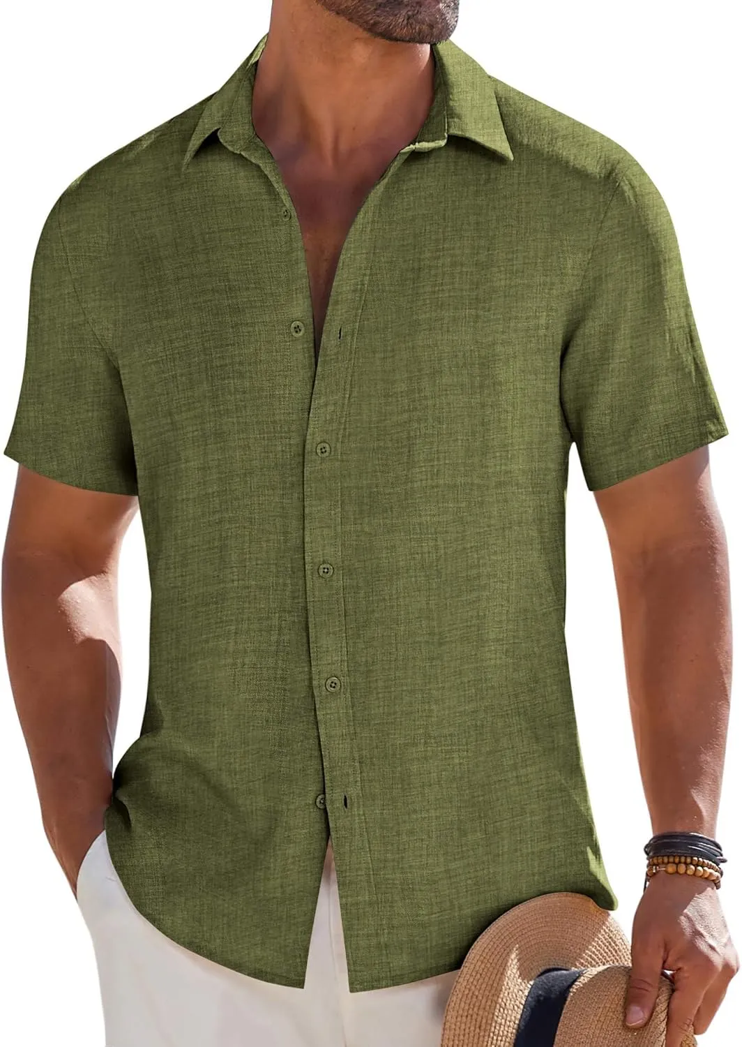 COOFANDY Mens Button Down Short Sleeve Shirt Casual Beach Shirt Summer Vacation Textured Shirts