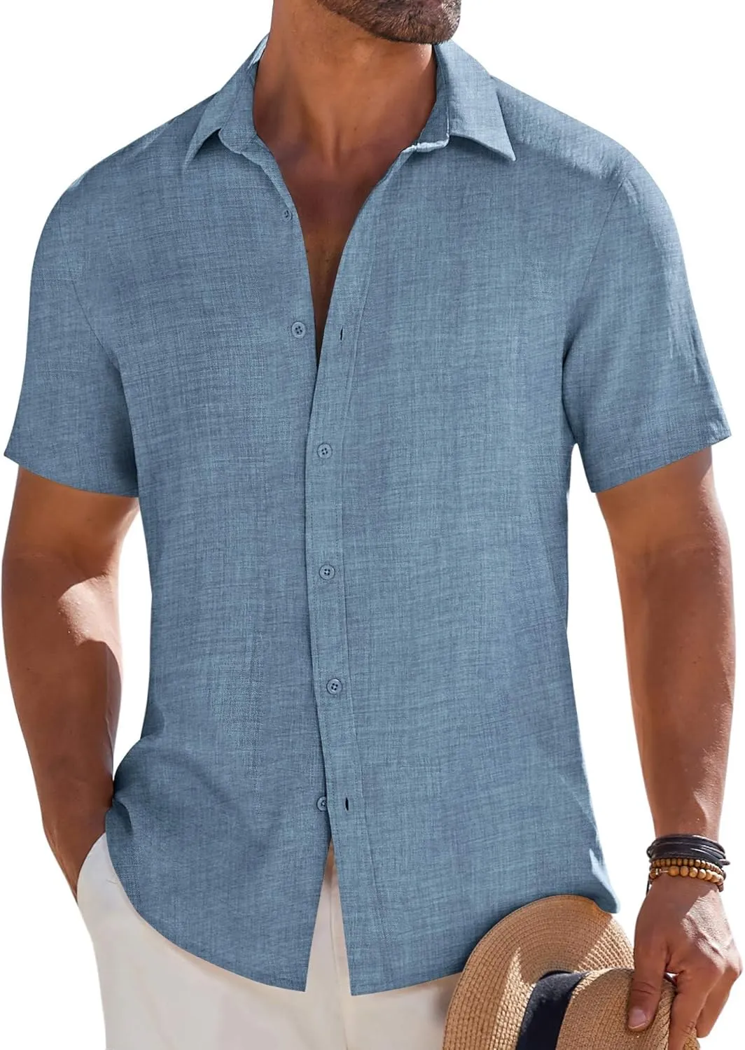 COOFANDY Mens Button Down Short Sleeve Shirt Casual Beach Shirt Summer Vacation Textured Shirts