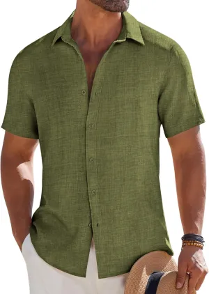 COOFANDY Mens Button Down Short Sleeve Shirt Casual Beach Shirt Summer Vacation Textured Shirts
