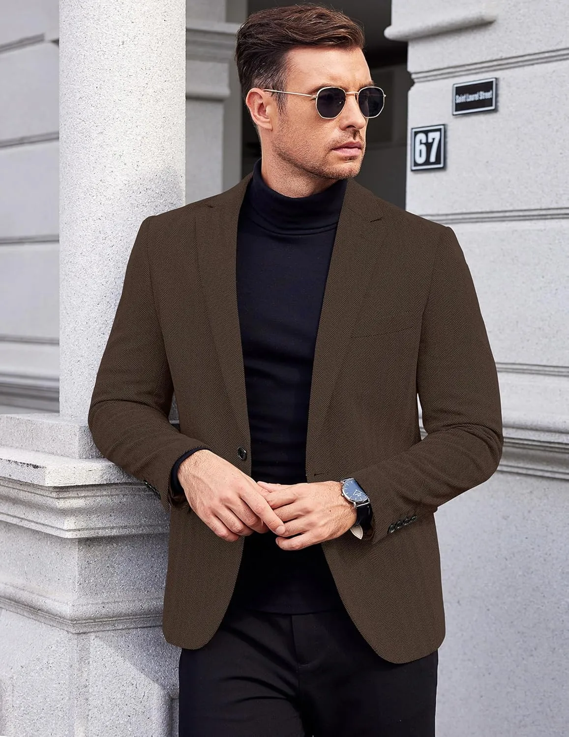COOFANDY Men's Casual Blazer One Button Sports Coat Tweed Herringbone Suit Jackets