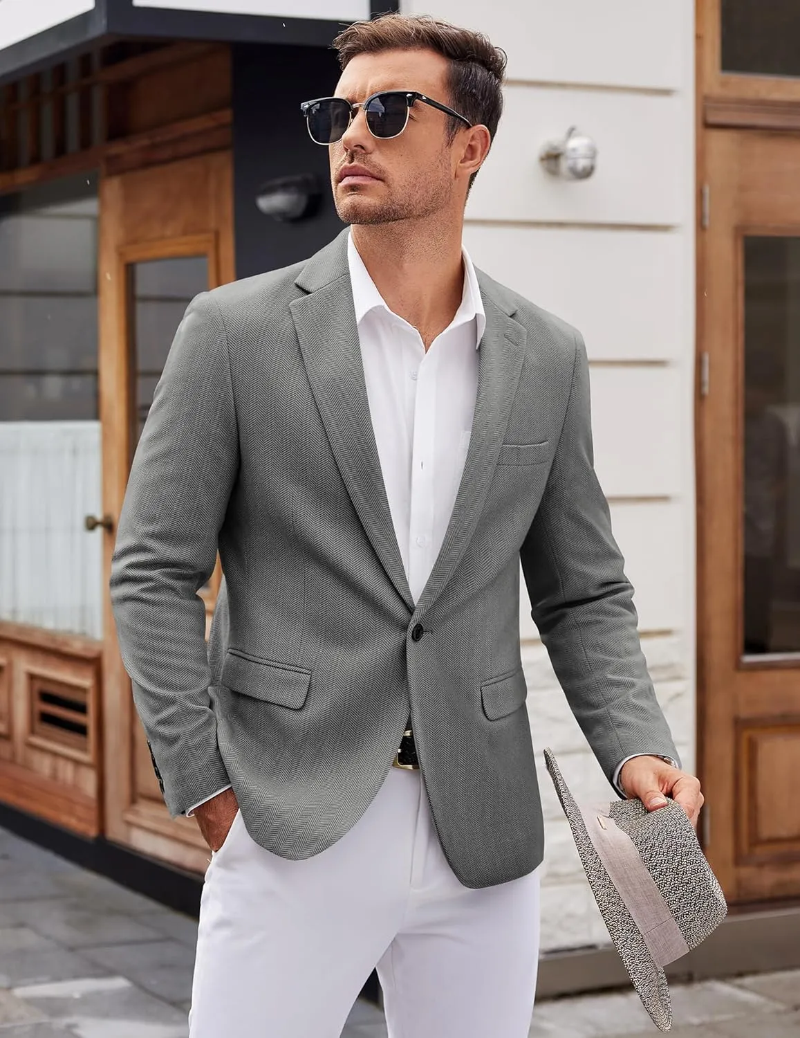 COOFANDY Men's Casual Blazer One Button Sports Coat Tweed Herringbone Suit Jackets