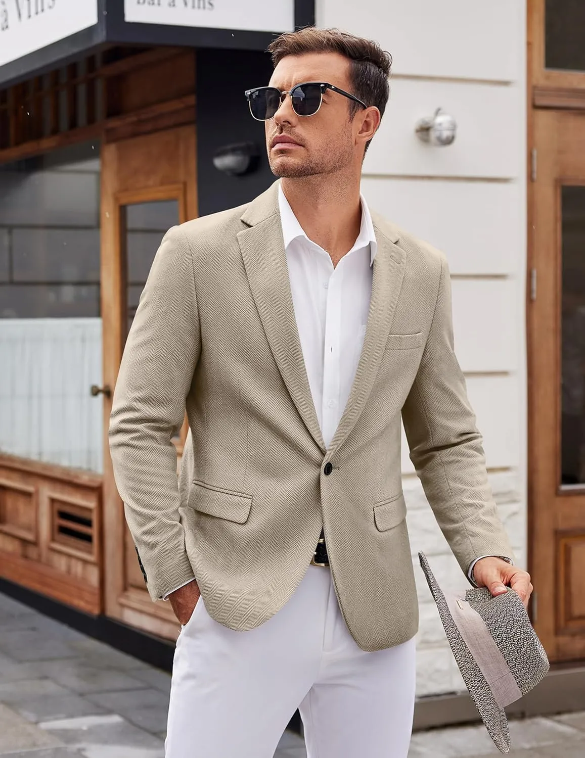 COOFANDY Men's Casual Blazer One Button Sports Coat Tweed Herringbone Suit Jackets