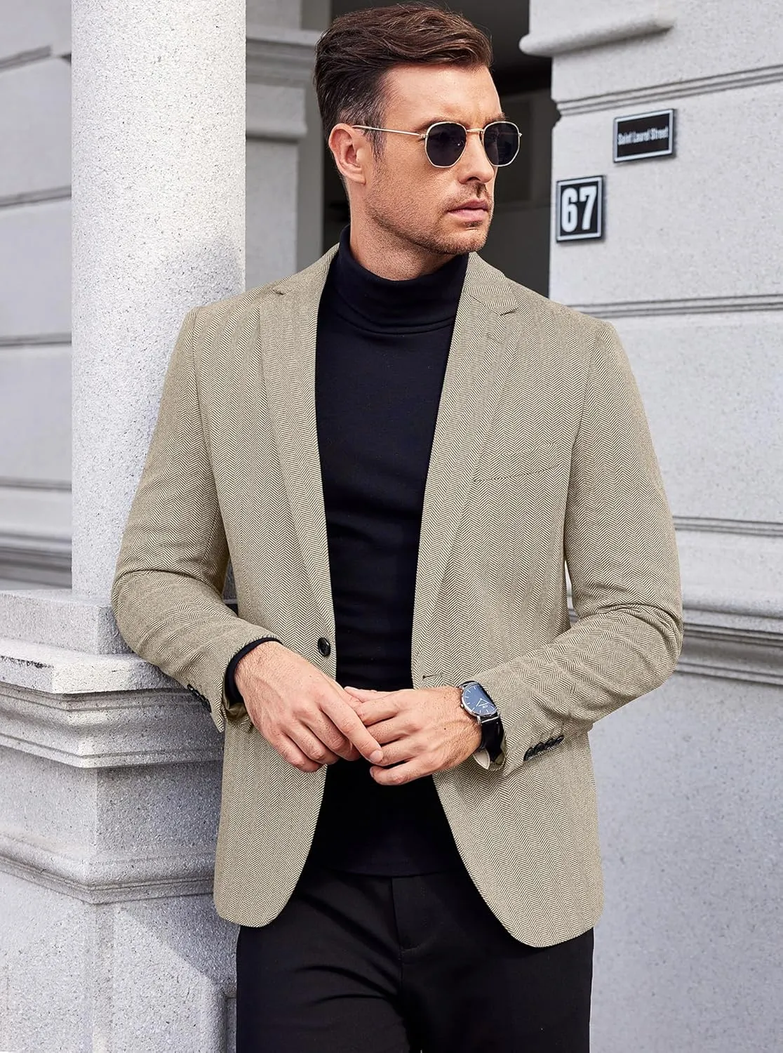 COOFANDY Men's Casual Blazer One Button Sports Coat Tweed Herringbone Suit Jackets