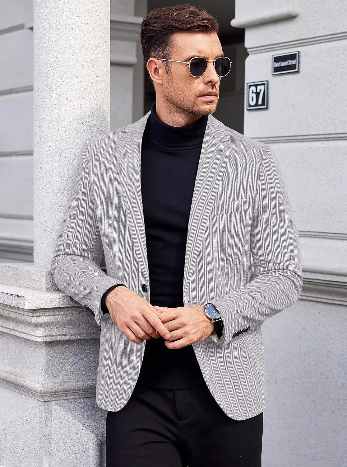 COOFANDY Men's Casual Blazer One Button Sports Coat Tweed Herringbone Suit Jackets