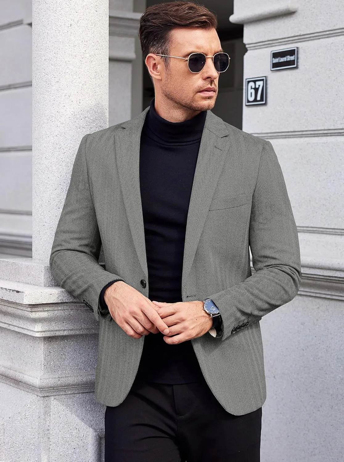 COOFANDY Men's Casual Blazer One Button Sports Coat Tweed Herringbone Suit Jackets