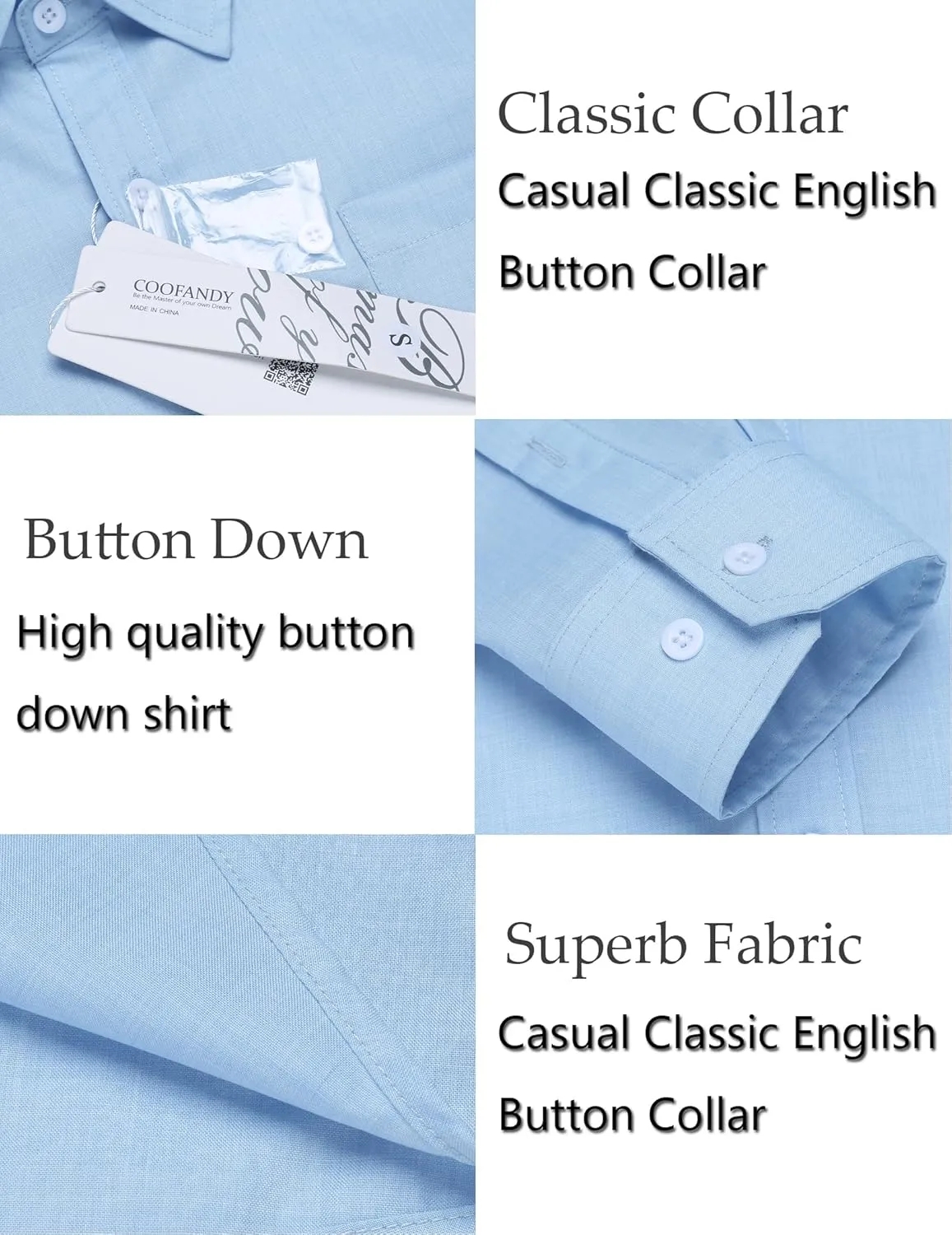 COOFANDY Men's Casual Button Down Shirt Long Sleeve Linen Chambray Shirt