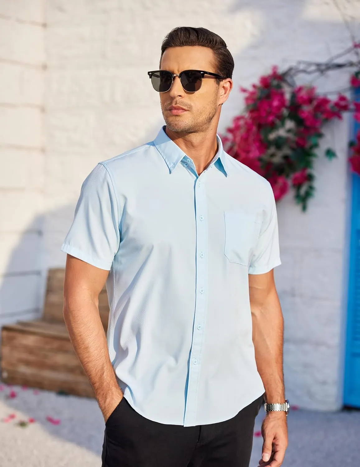 COOFANDY Mens Casual Dress Shirt Short Sleeve Wrinkle Free Dress Shirt Business Casual Shirts
