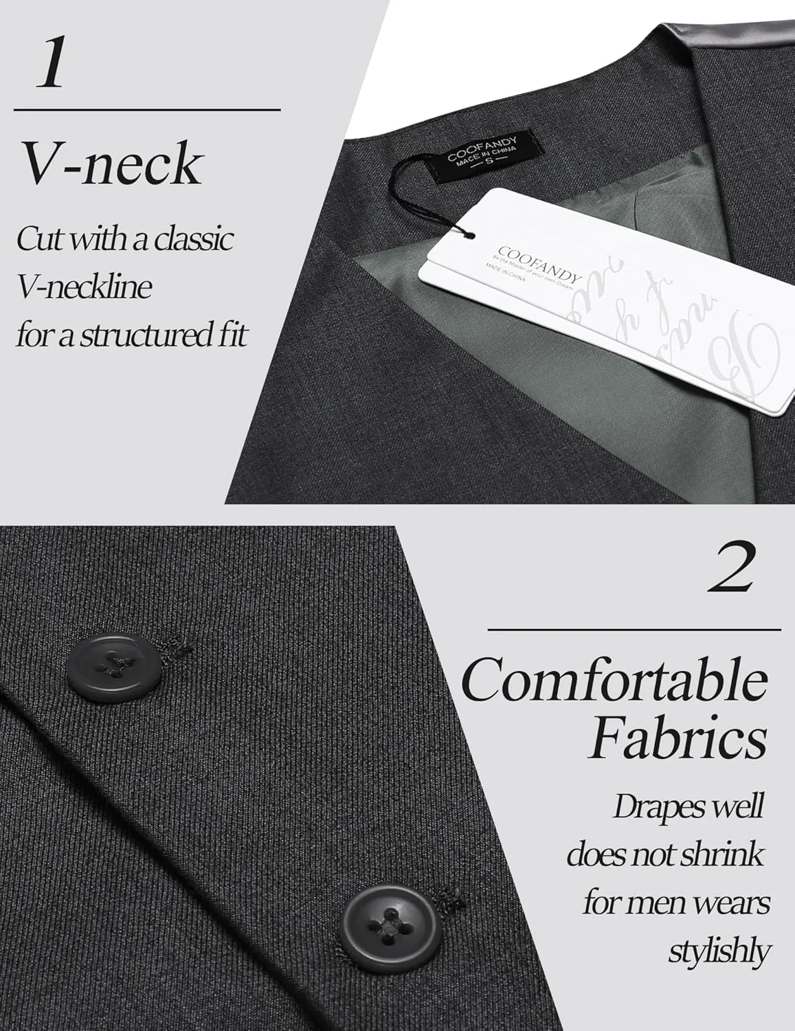 COOFANDY Men's Casual Dress Suit Vest Slim Fit Business Formal Waistcoat Vest