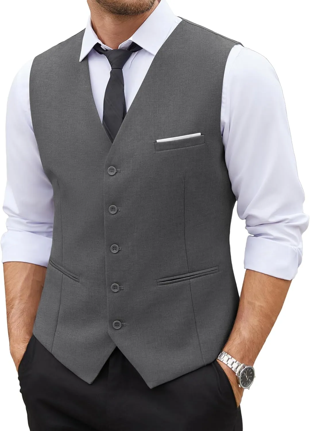 COOFANDY Men's Casual Dress Suit Vest Slim Fit Business Formal Waistcoat Vest