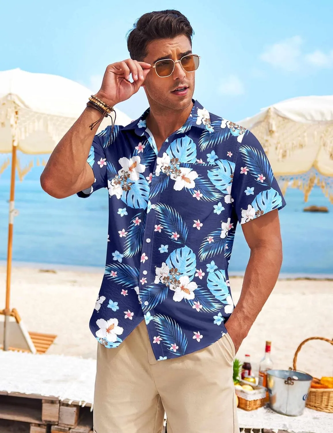 COOFANDY Mens Casual Linen Shirt Short Sleeve Button Down Shirt Summer Beach Hawaiian Shirts