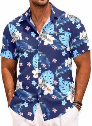 COOFANDY Mens Casual Linen Shirt Short Sleeve Button Down Shirt Summer Beach Hawaiian Shirts