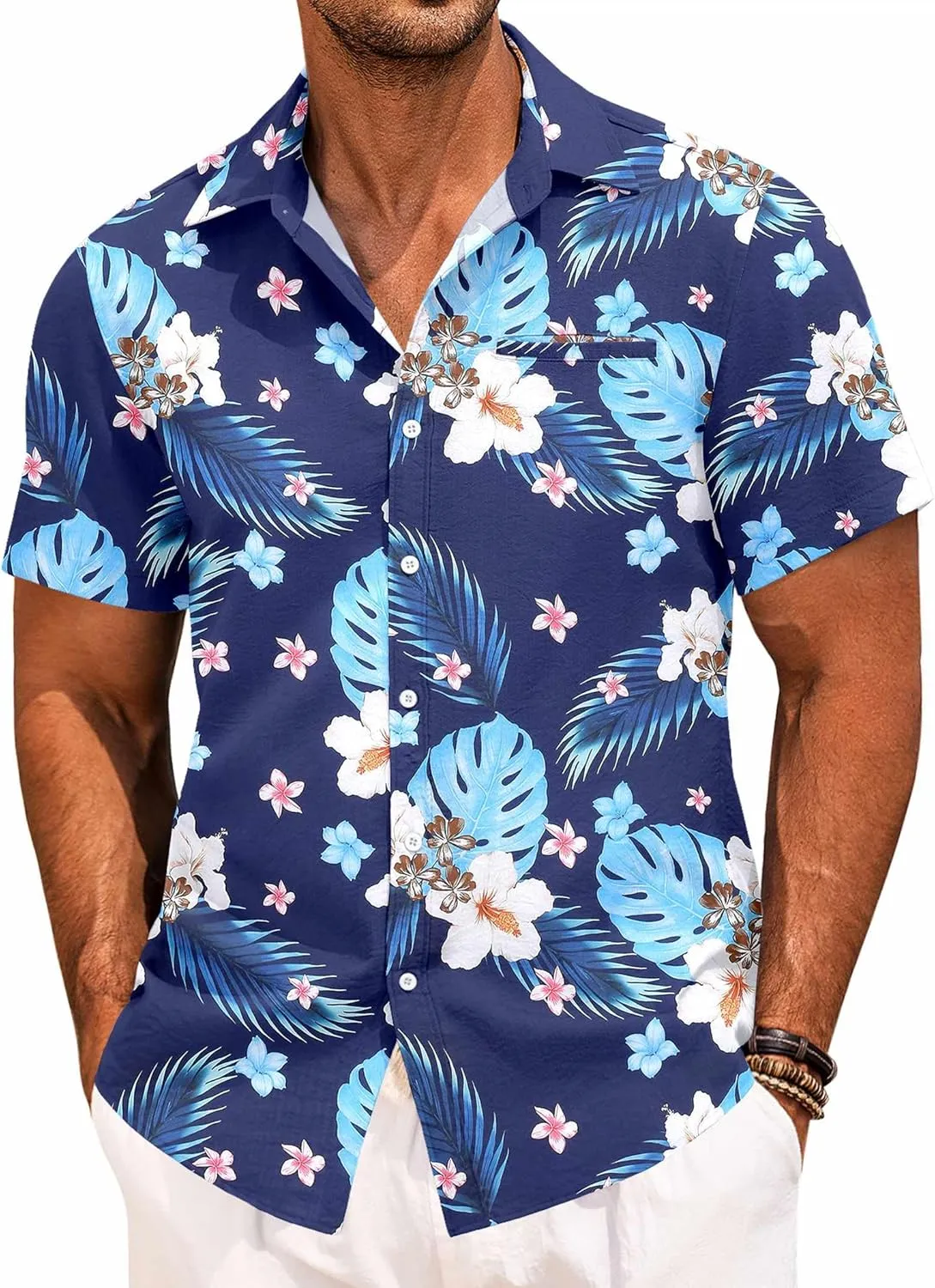 COOFANDY Mens Casual Linen Shirt Short Sleeve Button Down Shirt Summer Beach Hawaiian Shirts