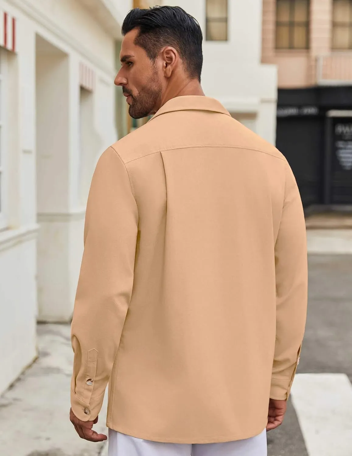 COOFANDY Men's Casual Shirt Jacket Linen Button Down Shirt Long Sleeve Lightweight Shacket with Pockets