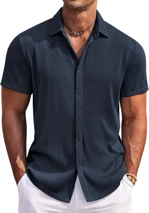COOFANDY Men's Casual Shirts Short Sleeve Button Down Shirt for Men Wedding Beach Fashion Shirt