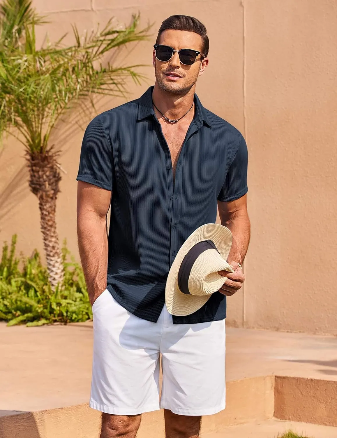 COOFANDY Men's Casual Shirts Short Sleeve Button Down Shirt for Men Wedding Beach Fashion Shirt